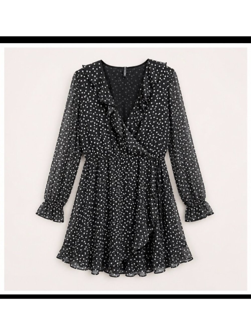 H&M Polka Dot Ruffle Wrap Dress Sheer Sleeve NWT Size US 12